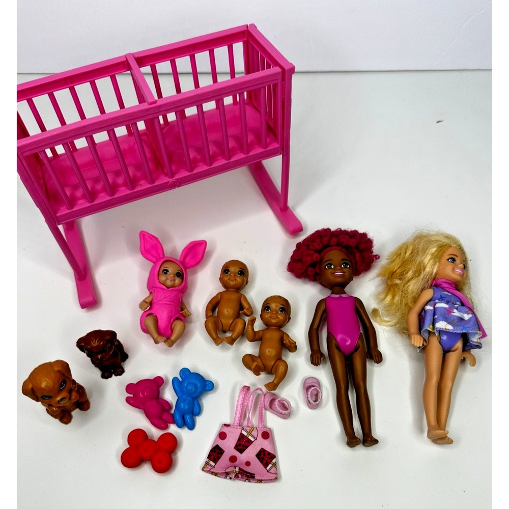 Mattel Barbie Babies Club Chelsea Toys Dogs Crib Twins Rocking Horse 12 pc set